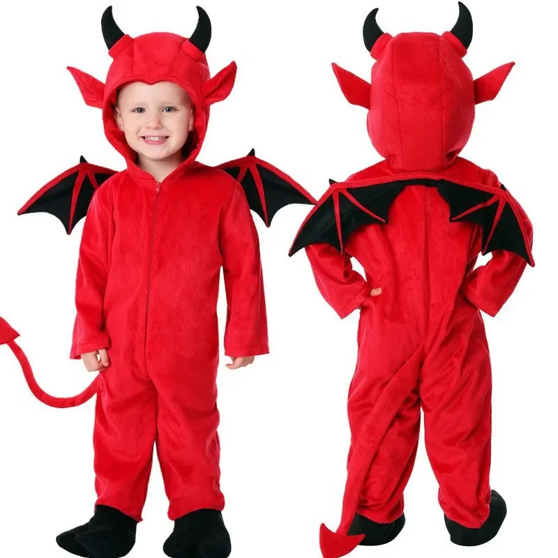 Kids red devil evil bat vampire dress Halloween cosplay costumes Boys Girls bull ghost party rode playing up jumpsuit