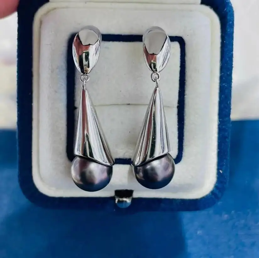 

Потрясающие висячие серьги с таитянским круглым черным зеленым жемчугом 9-10 мм 925-х годов