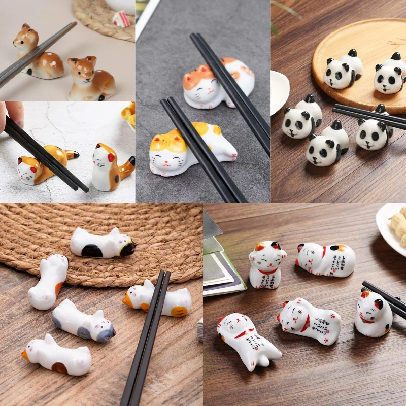 Ceramic Cute Cat Panda Pillow Chopstick Holder Japanese Chopstick Rest Home Decoration Spoon Holder Kitchen Tableware Food Sushi