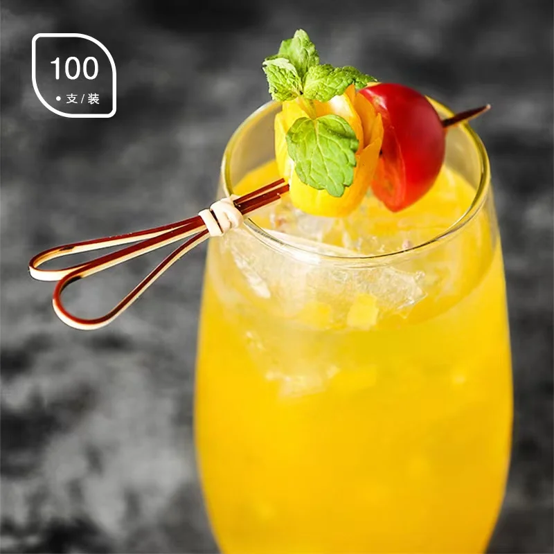 100 قطعة 12 سنتيمتر قطع على شكل سلسلة يتوهم الإبداعية الخيزران علامة الفاكهة سيخ كوكتيل شوكة الفاكهة الخشب فاتح للشهية المسواك الفاكهة