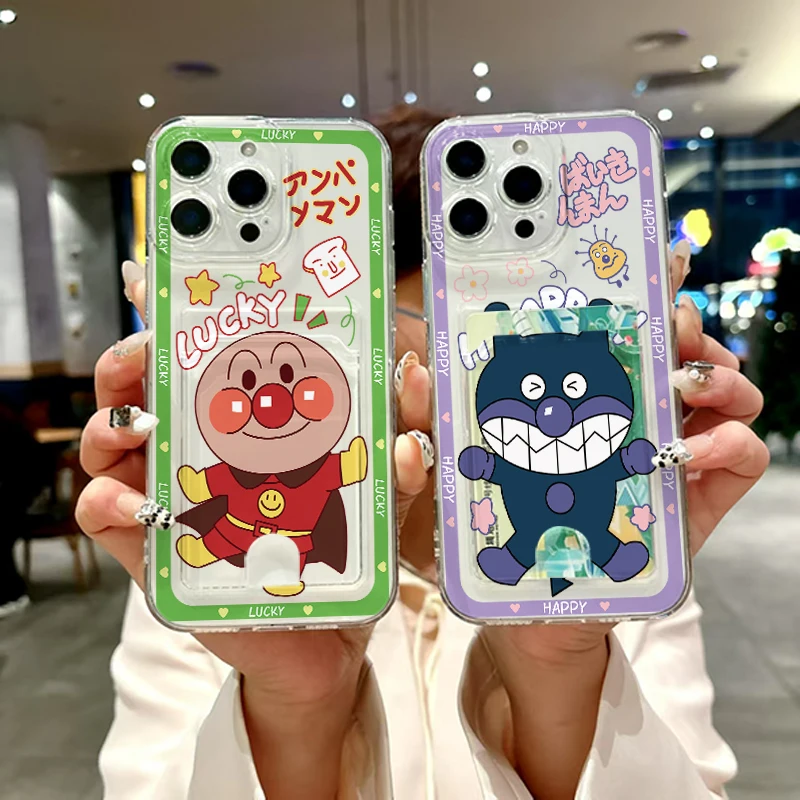 

Japan Cartoon Anpanman baikinman Phone Case for iPhone 11 12 13 14 15 16 Pro Max Plus X XS XR Mini Card pocket Cover Funda