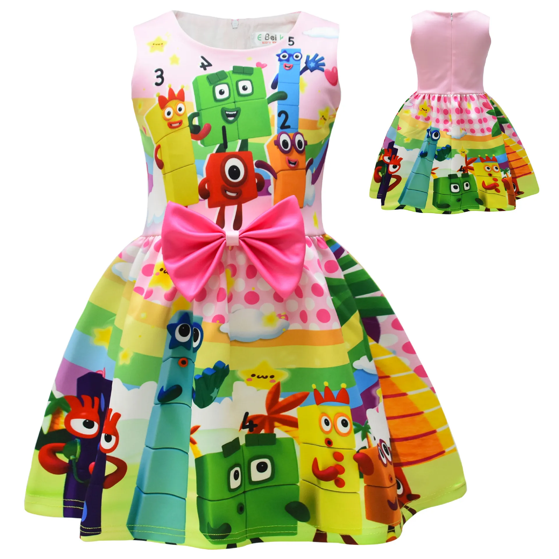 Numberblocksing Baby Girls Cosplay Princess Dress Kids Birthday Christmas Party Costume Summer Clothes Wedding Party Bow Dress