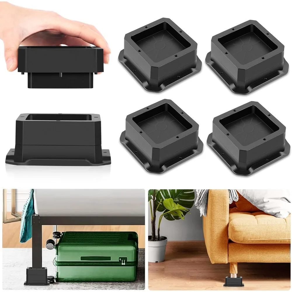 

4 Pack Furniture Risers 1 Inch, Adjustable Bed Risers Heavy Duty for Table Desk Couch Chair Sofa Cabinet Bed Legs Dorm, Square S