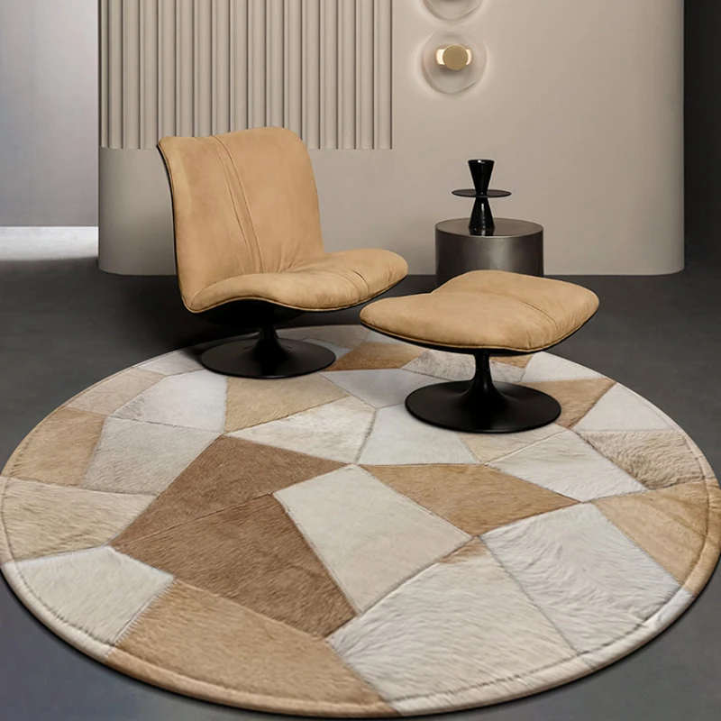 

Modern Luxury Leather Carpet Mosaic Round Cowhide Rug Living Room Sofa Tea Table Cushion Study Bedroom Bed Swivel Chair Mat