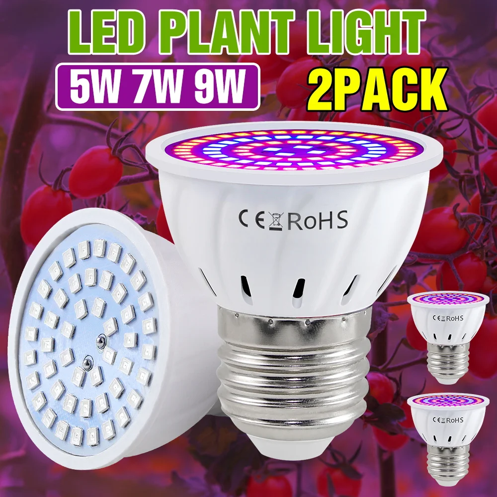 

9W 2PCS LED Full Spectrum Grow Bulb E27 Indoor Hydroponic Growth Box 220V Greenhouse Tent Succulent Seeding Cultivation Lighting