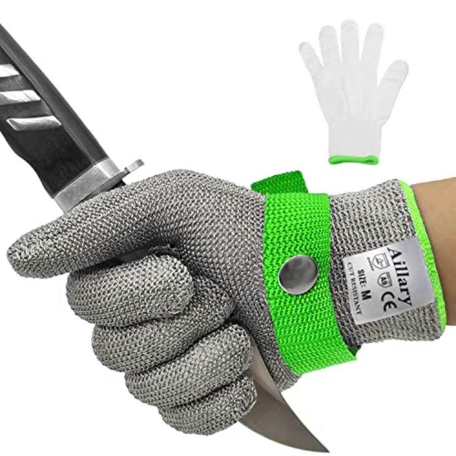 ANSI A9 Cut Resistant Kitchen Glove, Food Grade, Machine Washable, Stainless Stell Wire Metal Mesh Safety Work Glove for Mandol