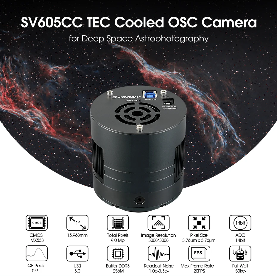 SVBONY SV605CC DSO Cooled 11.7Mp CMOS Color Astronomy Camera W/USB 3.0 for Experienced Astrophotographers Deep Space Photography