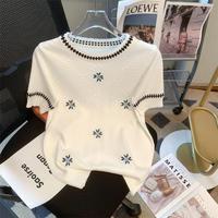 Women's Clothing 2025 New Summer Short-sleeved Knit Top T-shirt Thin European Style