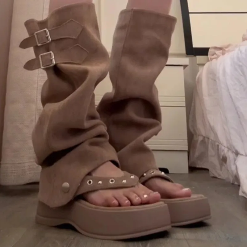 2025 Brand Ladies Shoes Open Toe Women's Sandals Fashion Belt Buckle Dress New Versatile Best Seller Platform Sandals Boots