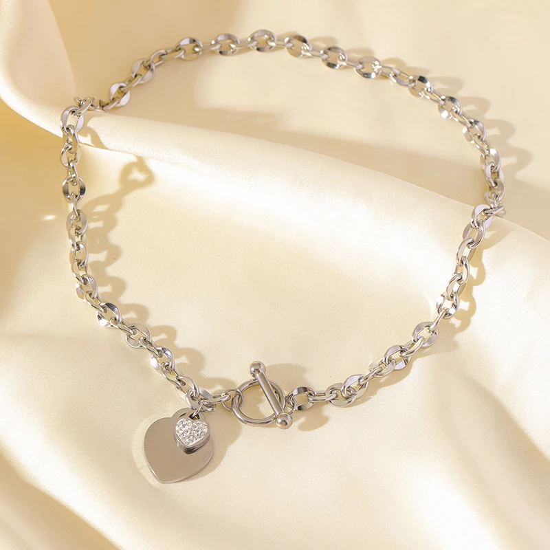 EILIECK New Fashion Stainless Steel Metal Double Heart Necklace Bracelet Set  For Women Waterproof Silver Color Jewelry Gift