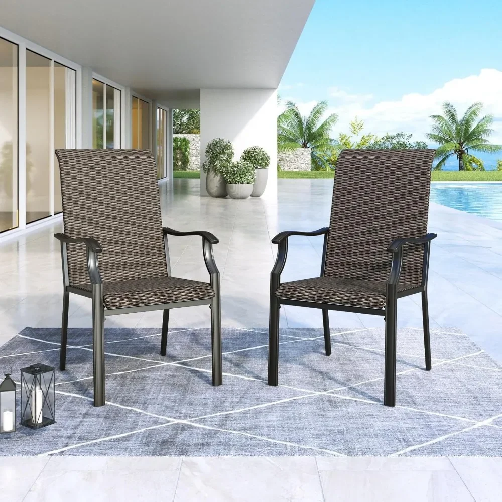 

Patio Rattan Dining Chairs, High-Back and All-Weather Wicker Dining Chairs with Oversized Seat, Metal Frame