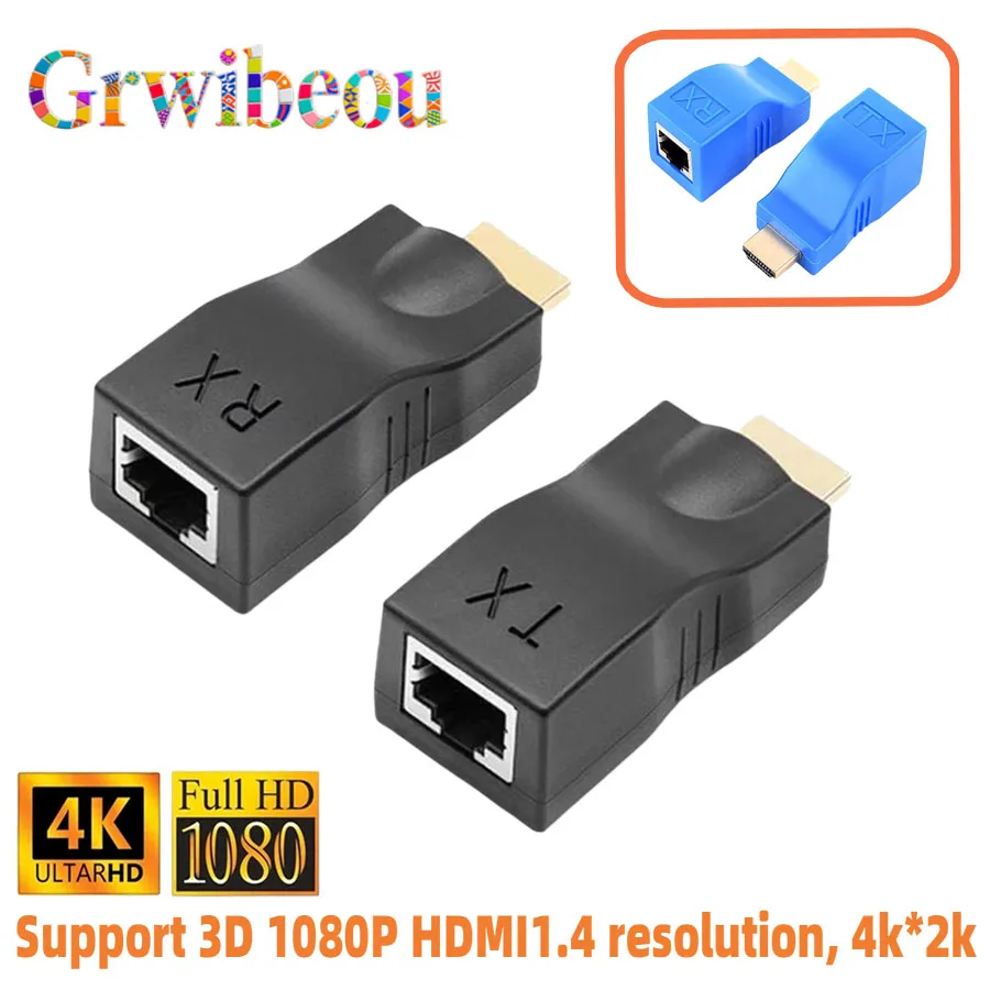 HD 4K 1080P HDMI-compatible Extender RJ45 Ports Network 30M HDMI-compatible to RJ45 Over CAT5e / 6 UTP LAN Extender Cable