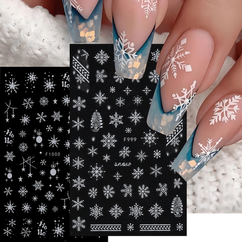 2 pcs adhesive white snowflake star nail stickers - winter glossy nail stickers, snowflake decoration, suitable for Christmas,