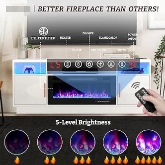 Lareira elétrica TV Stand, LED Entertainment Center, sala de TV armário com armazenamento, 18 polegadas, 36 polegadas