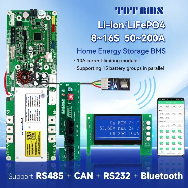 TDT الذكية BMS ليثيوم أيون 8S 13S 14S 36V 15S 16S 48V RS485 RS232 CAN BT Lifepo4 100A 150A 200A لمجموعات حزم بطارية تخزين الطاقة