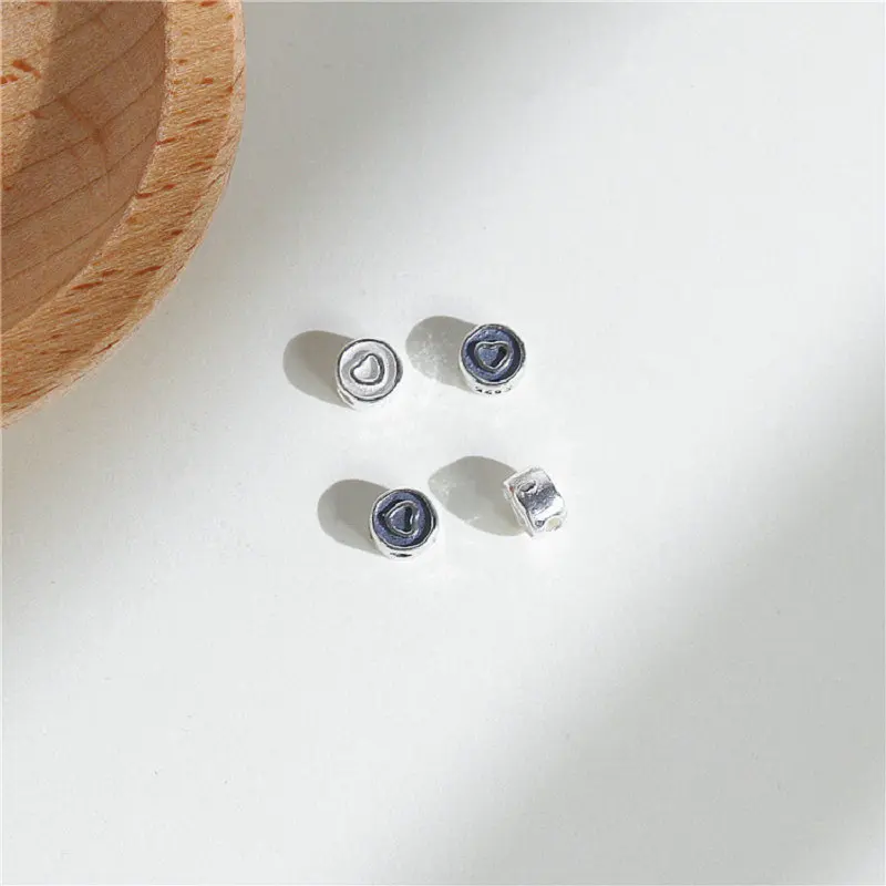 2pcs 925 Sterling Silver Heart  Spacer Charm Beads for DIY Bracelet Making Fine Jewelry Finding