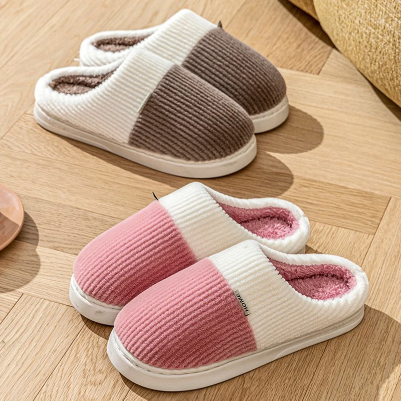 

Winter Warm Plush Men Slippers Women Non-Slip Soft Cotton Shoes Comfortable Flats Indoor Bedroom Home Couples Furry Slipper