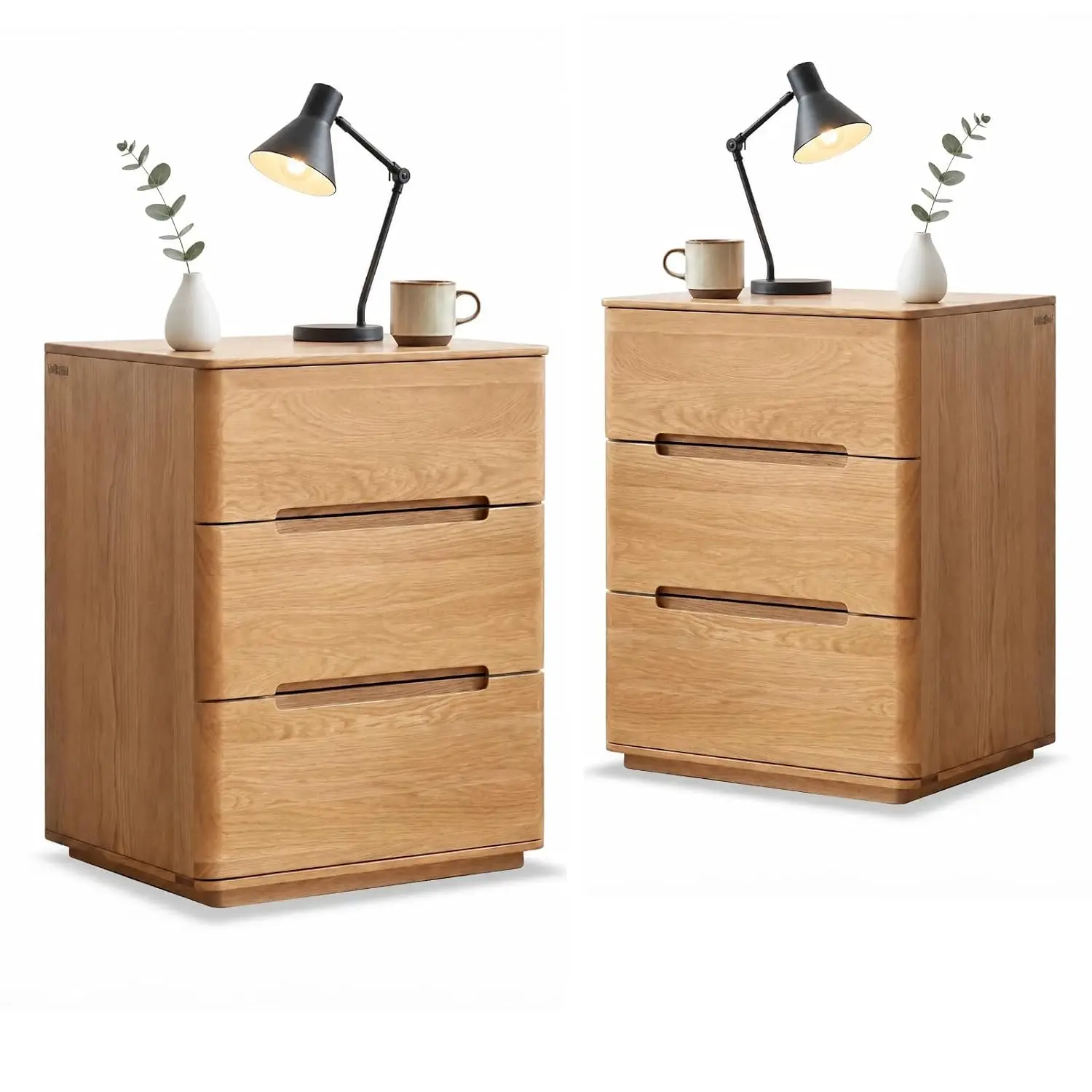 Solid Wood Nightstand Set Of 2, 3 Drawer Bedroom Bedside Table, Mid Century Modern Side End Table, 23