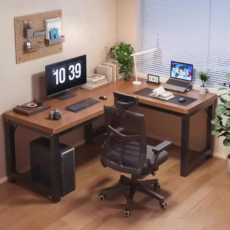 L Shaped Corner Computer Desk with Bookshelf Simple Desktop Gaming Table for Bedroom Home Office Space Saving Workstation