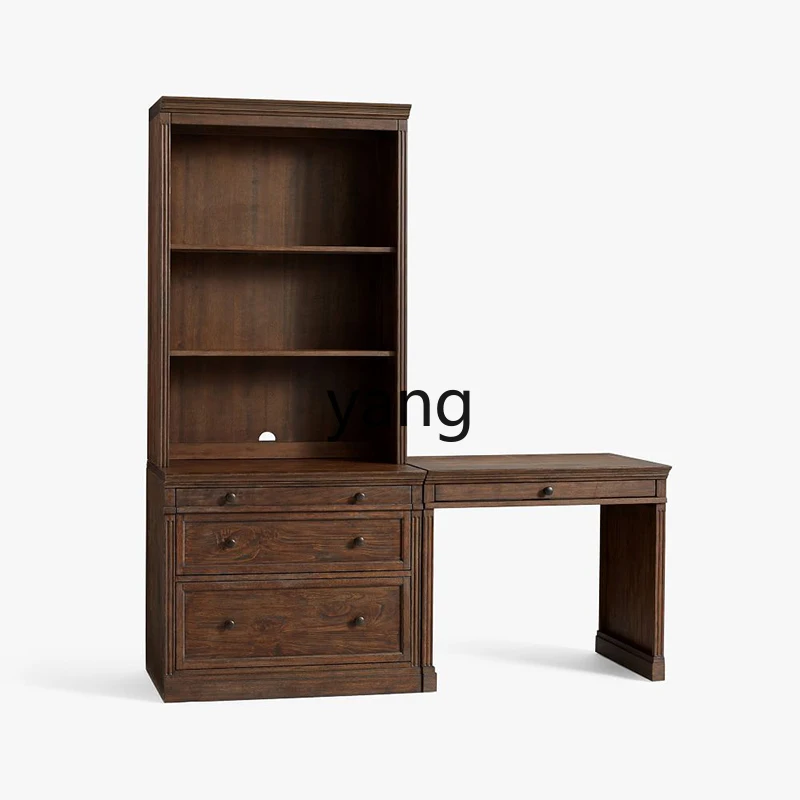 LH all solid wood bookshelf combination oak bookcase integrated home writing office computer desk