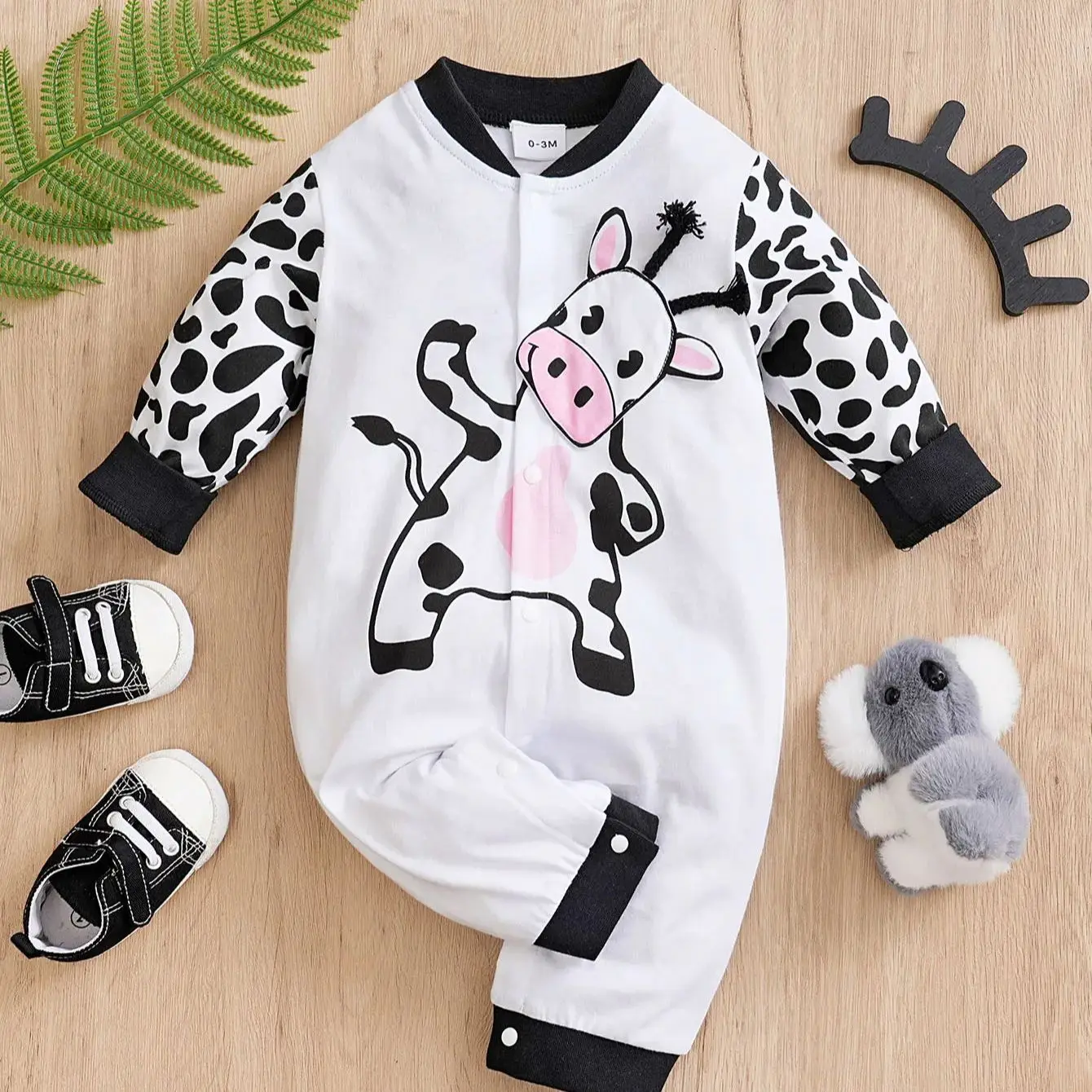 Newborn Baby Romper Cotton comfort long sleeve Unisex Baby Bodysuits Cute Cow Animal Style 0-2 years old  Bebe Boy Girl Clothes