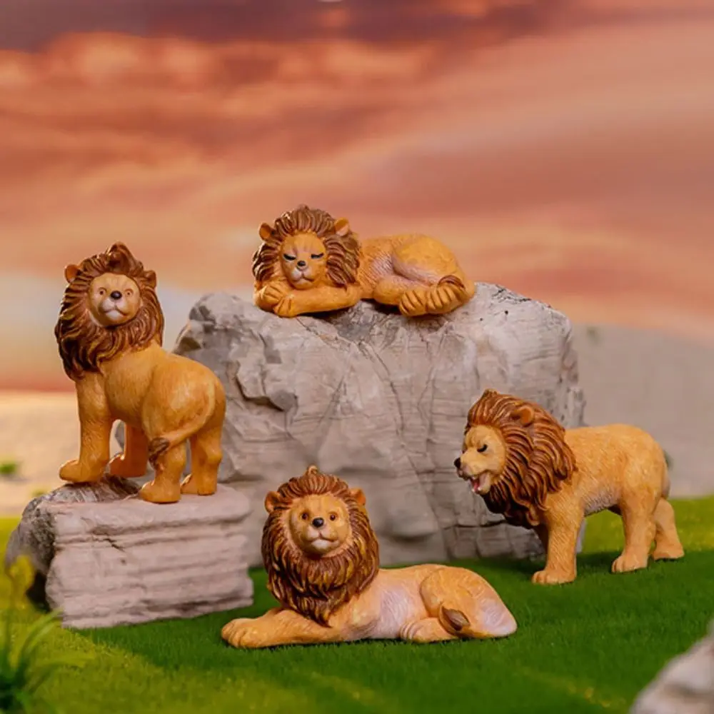 Resin Cartoon Lion Figurines Creative Brown Fairy Garden Mini Knickknacks Toy Bonsai Ornament Miniature Lioness Statue