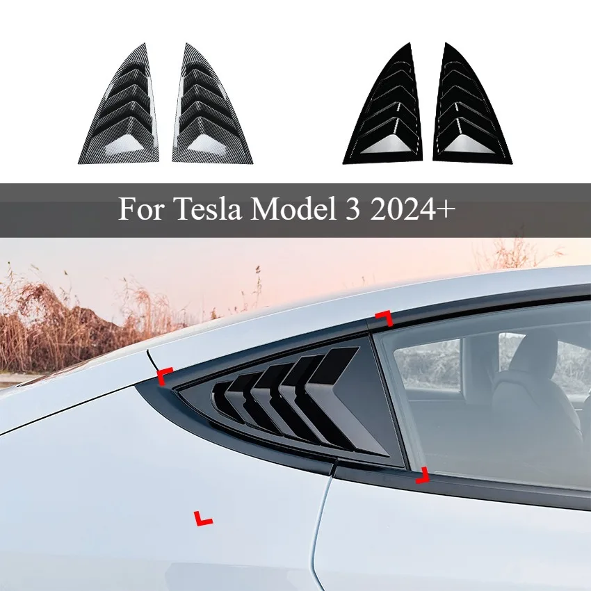 

For Tesla Model 3 2021-2024 Glossy Carbon Fiber Side Window Louver Cover Style Rear Window Spoiler Splitter Cover Accessories