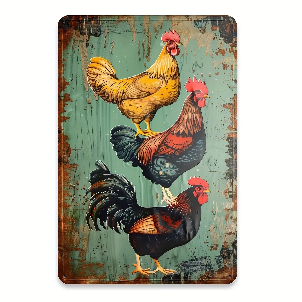 2D Flat Rural Metal Chicken Pattern, Original Farm Decoration, Perfect for Home, Bedroom, and Office