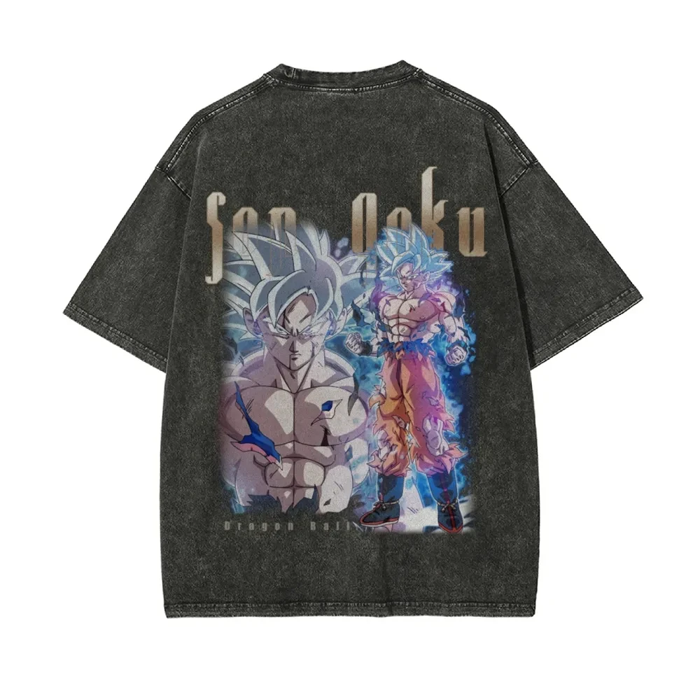 

Футболка с короткими рукавами и принтом Dragon Ball, повседневная летняя одежда, мужская уличная одежда, мужская футболка, стираная и старая, удобная поп-футболка