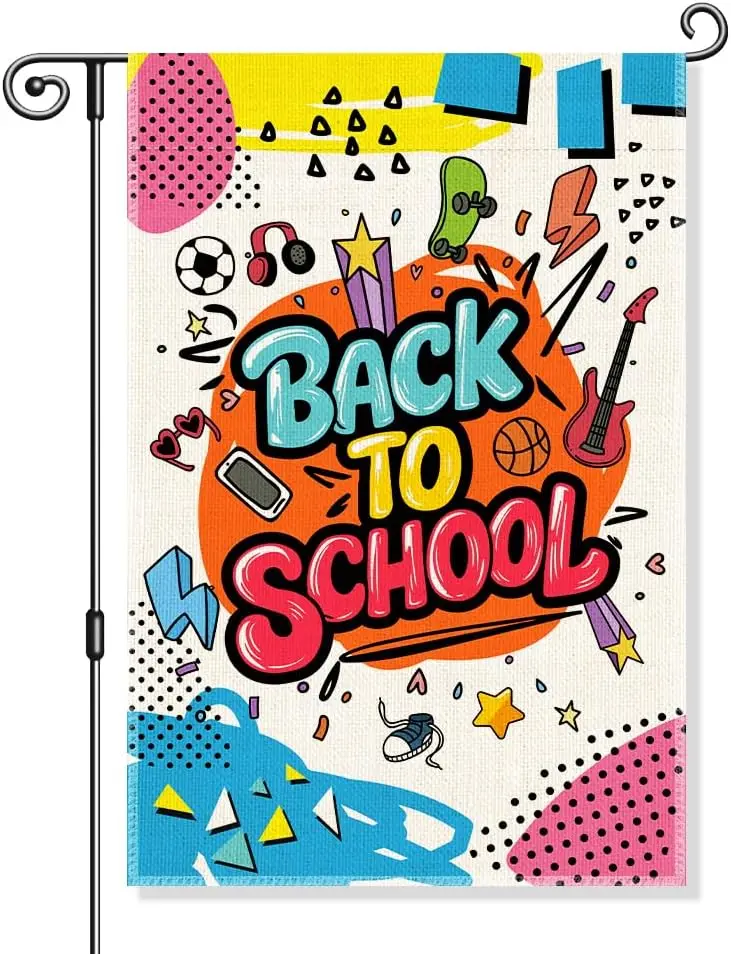 Back to School Garden Flag, Funny School Bus Schoolyard Yard Sign for Outside, First Day of School Flag, Outdoor Classroom W UUN