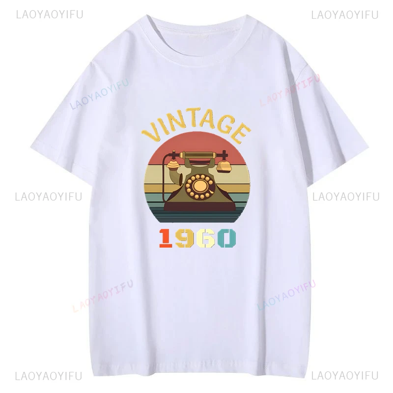 Summer Classic Casual Unisex Cotton T-shirt Fashion Creative Retro Pattern 1960 Old Telephone Nostalgic Shirt for The Past