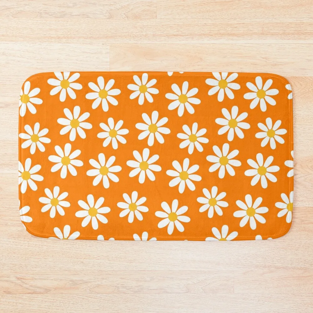 

Retro White Daisies on That 70s Orange Color Seamless Pattern Print Bath Mat Set For Bathroom Room Carpet Mat