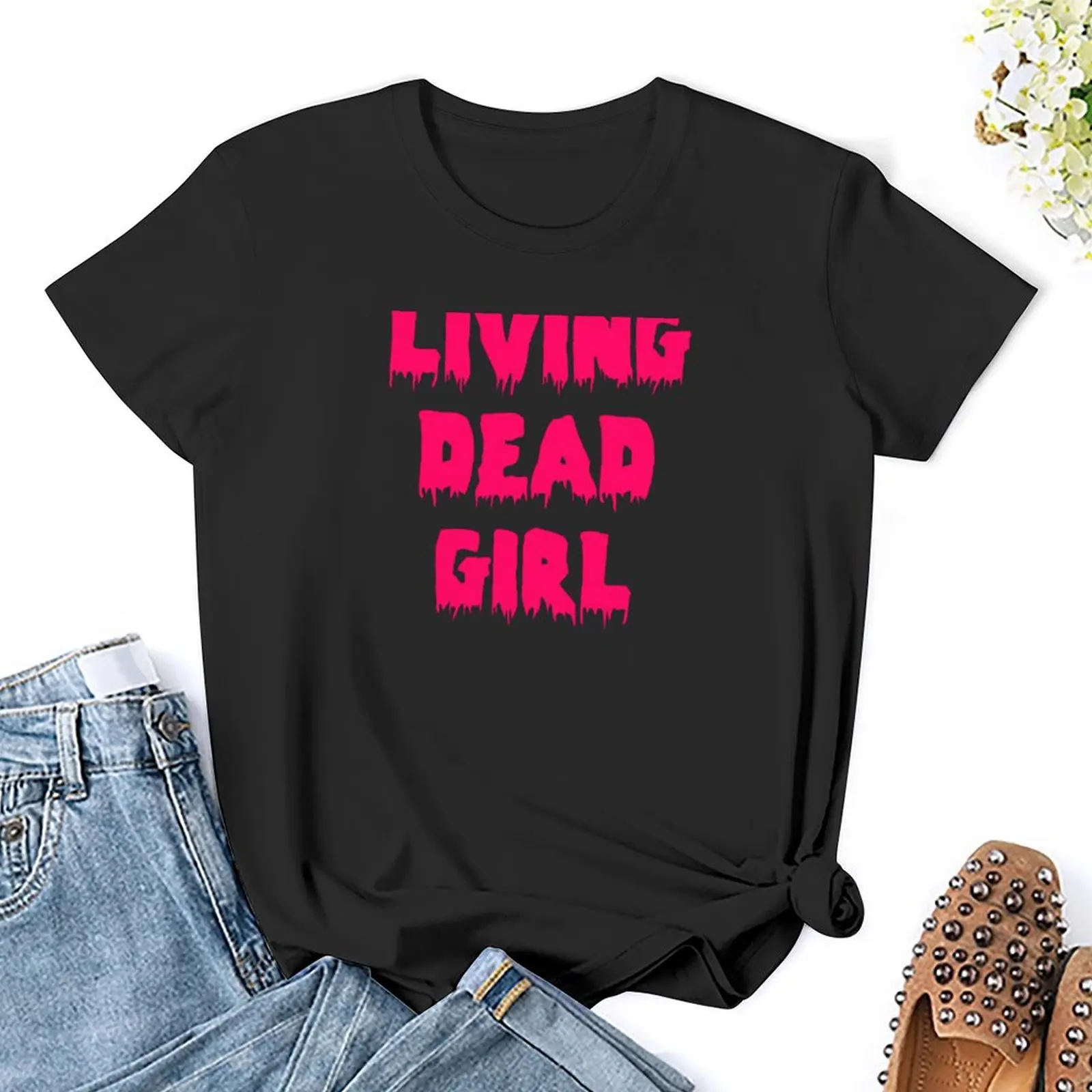 Camiseta das mulheres mortas vivas da menina, Camisetas brancas fêmeas, engraçado