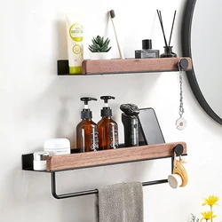 Estante de baño de madera maciza, organizador sin taladro, estante de almacenamiento de ducha, estantes de esquina montados en la pared, soporte de champú para inodoro, accesorios