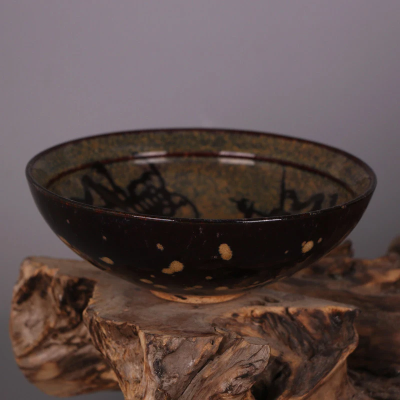 Jizhou Ware Three Loop Insect Spot Bowl Jingdezhen Style Song Dynasty Vintage Porcelain Home Decor Collectible