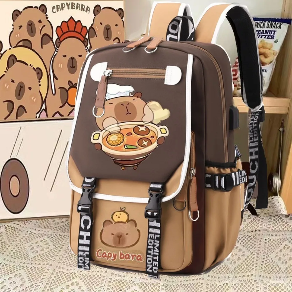 Creative Large Capacity Capybara Backpack Nylon Stain-resistant School Backpack Multi-layer Durable Book Bags