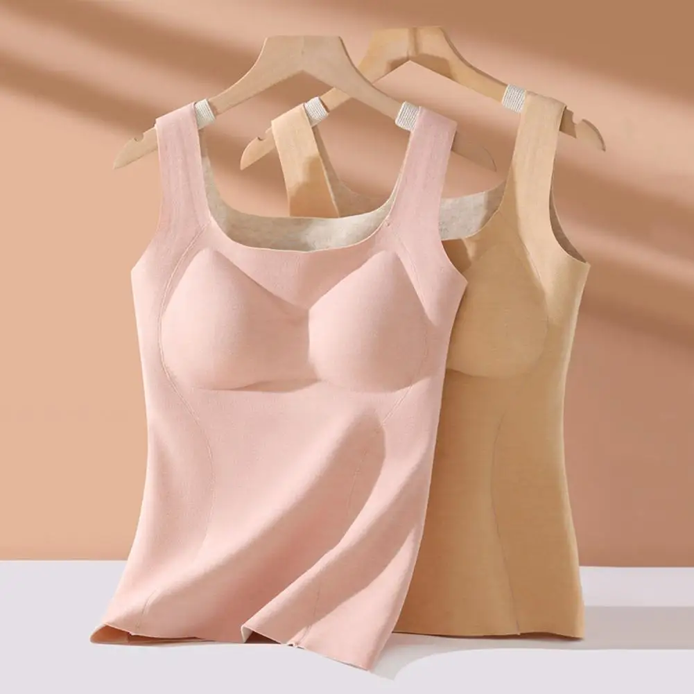 Women Padded Tank Top Double-sided Brushed Camisole Women's Seamless Warm Tank Top with Wireless Padded Push Up Solid for Autumn