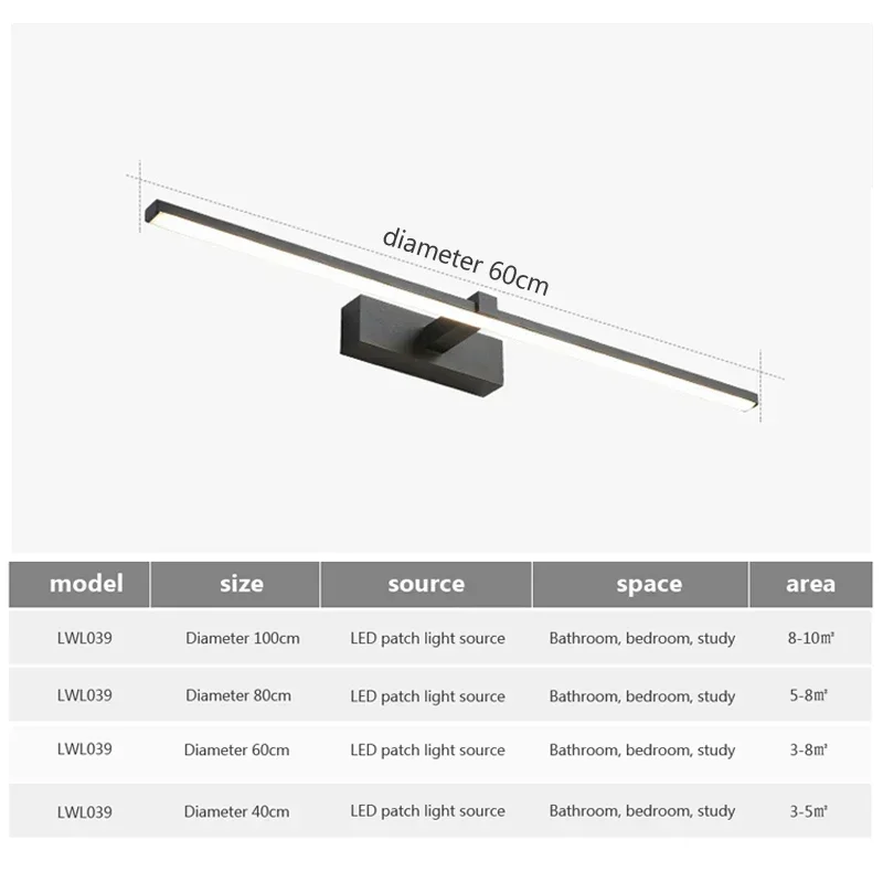 Imagem -06 - Moderno Led Luz de Parede do Banheiro Ferragens Lâmpada Parede Três Cores Luzes Alumínio Led Banheiro Banho Espelho Linha Lâmpada Compõem Luz