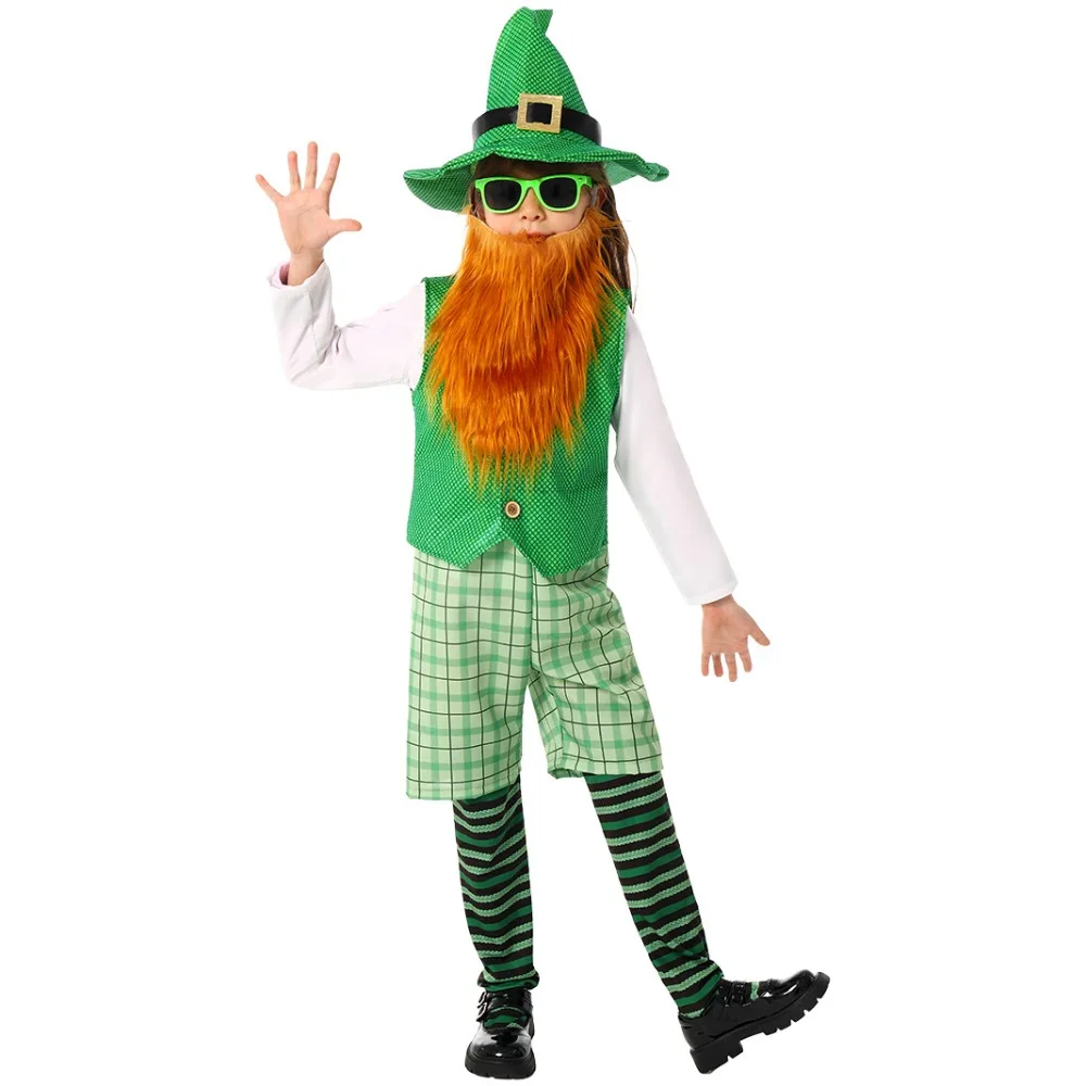 Kids Boys Girls St. Patrick's Day Green Hat Vest Shorts Sets Children Irish Festival Party Performance Halloween Cosplay Costume