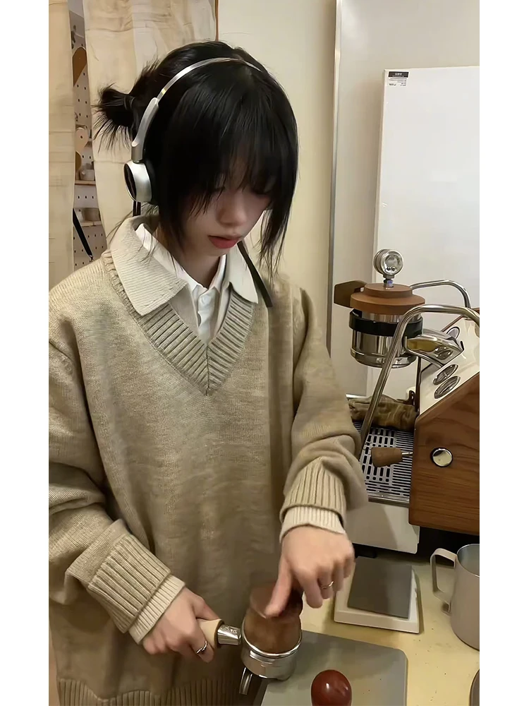 

Men's V-Ne Knitwear Casual Winter Faion Loose Fit Long Sve Crew Ne Sweater Inner Wear Couple's Sle Comfortable Laz...