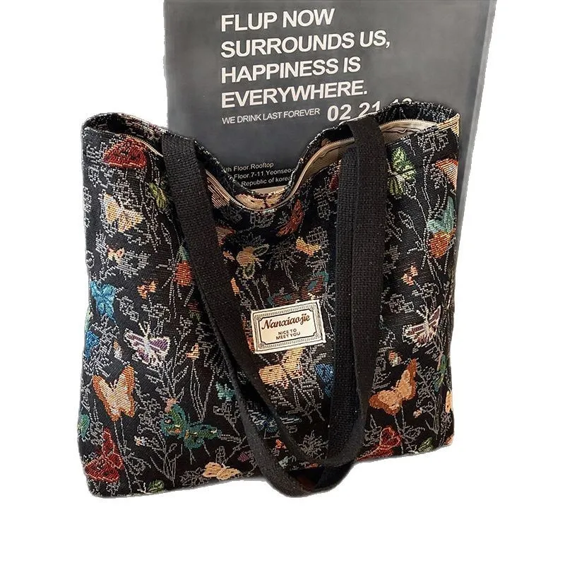 سعة كبيرة فراشة حقيبة قماش قنب 2025 ركاب جديد حمل حقيبة للنساء Instagram موضة نزهة حقيبة كتف واحدة الأم