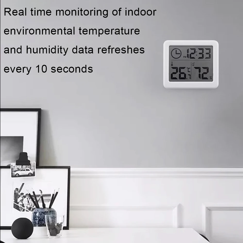 Digital Wall Clock 3.2inch LCD Display With Room Temperature Humidity Meter For Indoor Bedroom Baby Room