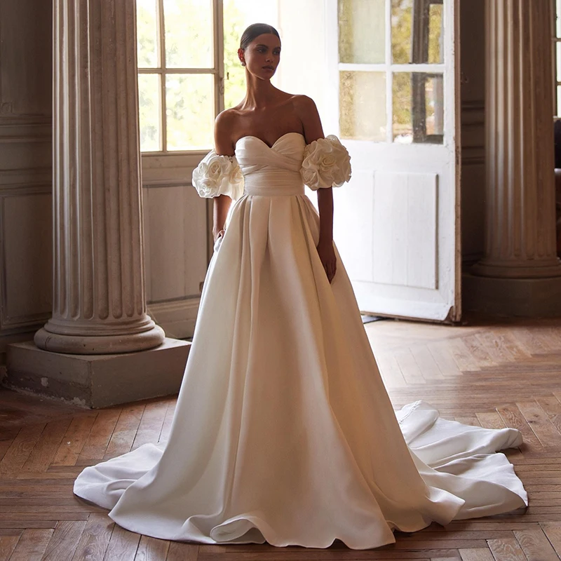 

Eightree Elegant A-Line Wedding Dresses Sweetheart Flower Buttons Evening Wedding Ball Gowns Women Bridal Prom Dress Customized