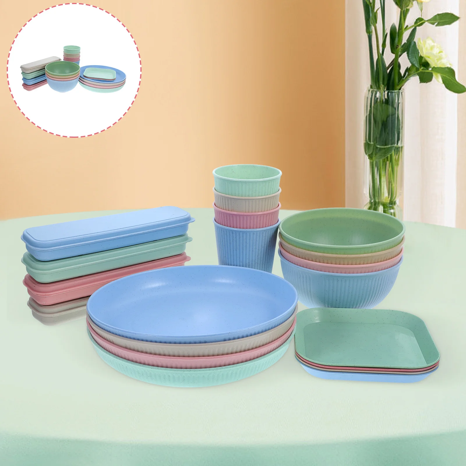 

1Set Heatresistant Cutlery Set Salad Bowl Plate Fork Spoon for Travel Picnic Outdoor Use Dinnerware Sets