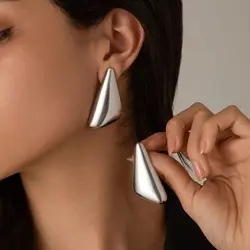 Ingemark Vintage Smooth Metal Triangle Stud Earrings Women Trend Goth Geometric Piercing Earrings Ear Jewelry Accessories Gift