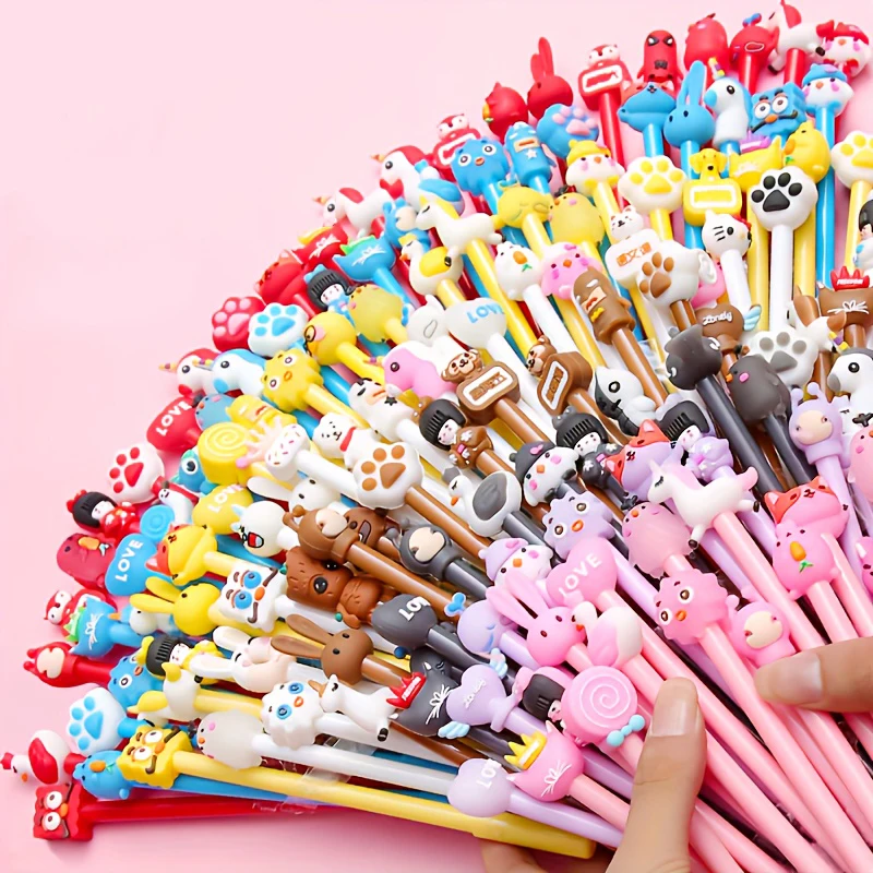 10/50/100 قطعة أقلام حبر جاف لطيفة أقلام جل للكتابة السلسة مع قبعات كرتونية إبداعية لمستلزمات مكتبية ودراسة #4