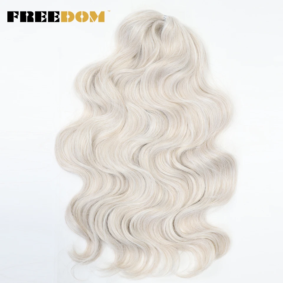 FREEDOM Synthetisches Body-Wave-Häkelhaar 24 Zoll 3 Stück Haarzöpfe Kunsthaar Wellig Ombre Braun Blond Flechthaarverlängerungen – Detail 10