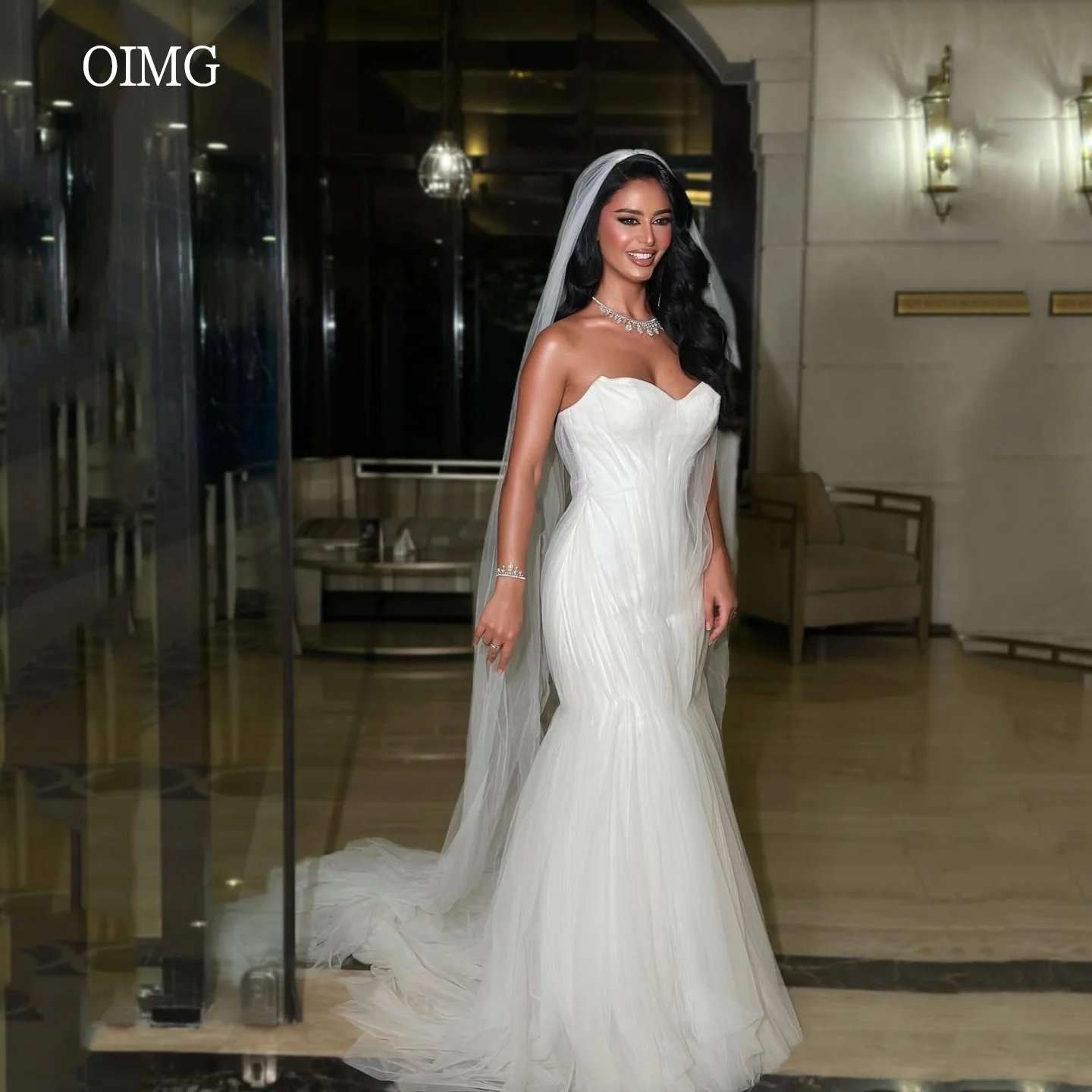 

OIMG Sweetheart Neck Mermaid Wedding Dress Sleeveless Bride Dresses Floor Length Wedding Gowns vestidos de novia Customized