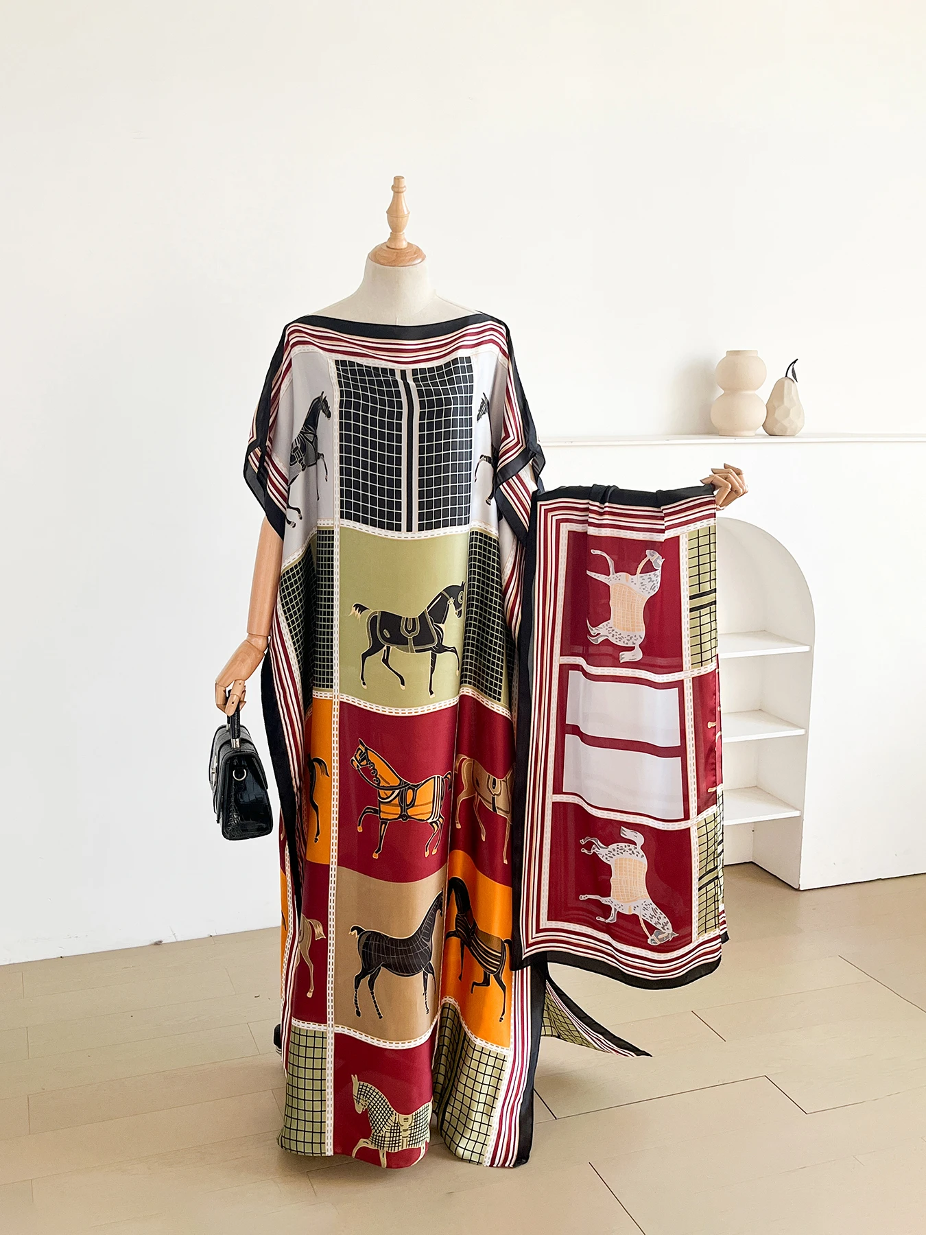Elegant Printed Silk African Shawl Summer Fashion Long Hijab Kaftan Dress Oversize Muslim Lady Kuwait Abaya Scarf for Women view 3