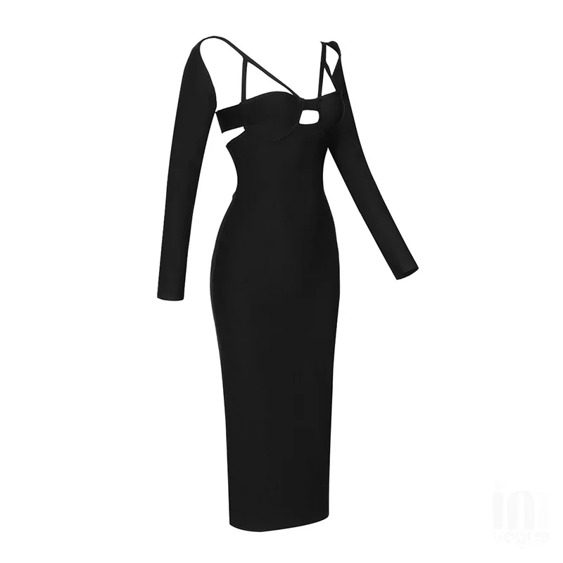 2024Summer New Hot Sale Black Hollow Bandage European and American Fashion Sexy Dress